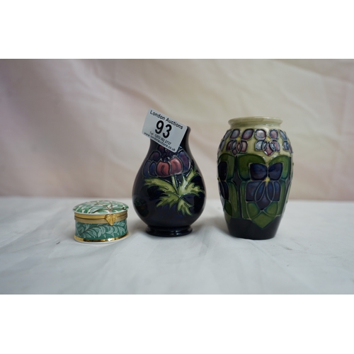 93 - Two Moorcroft Vases and a William Morris Trinket Pot