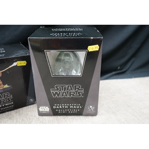 1013 - Pair of Mint and Boxed Gentle Giant Star Wars Collectors Busts Holographic Darth Maul & Animated Wic... 