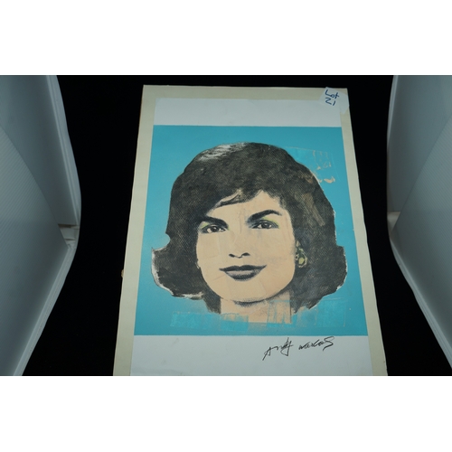 21 - Andy Warhol: Jackie Kennedy. Signed Ltd Edition Screenprint on Paper (31.5cm x 44.5cm) Numbered and ... 