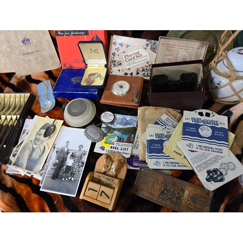 26B - Box of interesting items Inc vintage smalls, jewellery, pens, coins, silver locket etc.