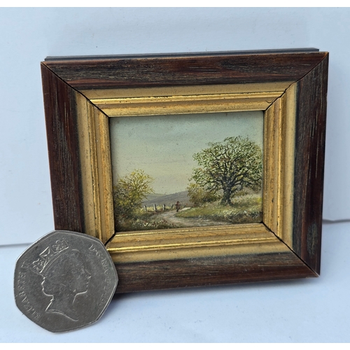 84 - Old Miniature Oil Painting - Oak and Hawthorn Summer