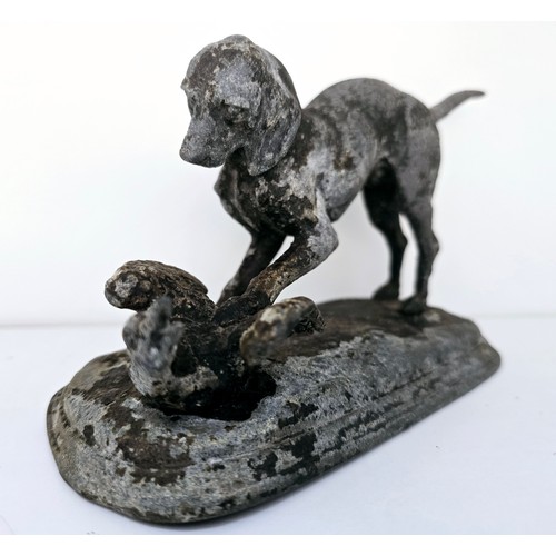 89 - Antique cast metal Gun Dog with Pheasant