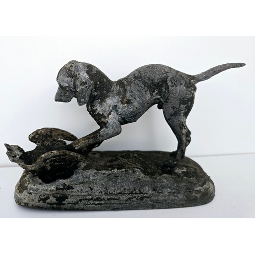 89 - Antique cast metal Gun Dog with Pheasant