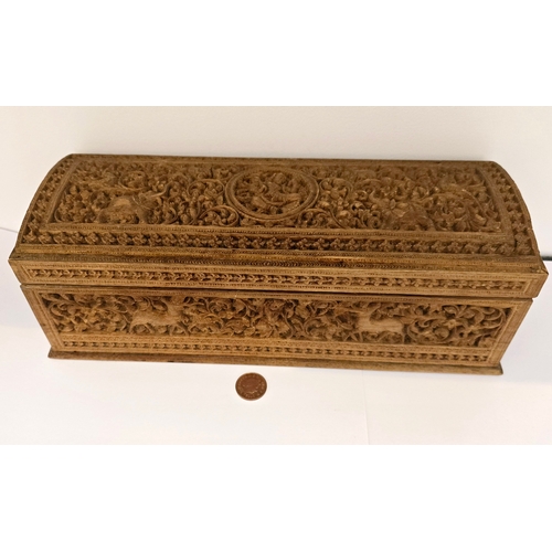 64A - A fine carved wood Indian jewellery box