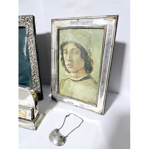 73H - Good group of antique silver items including silver fronted frames, desk calendar etc.