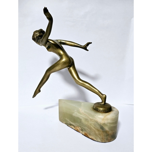 71A - Josef Lorenzl - Vintage Deco Bronze sculpture on heavy onyx base - signed