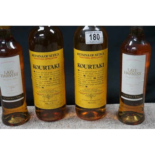 180 - Collection of four wine bottles: two Kourtaki Retsina of Attica and two Concha y Toro Late Harvest S... 