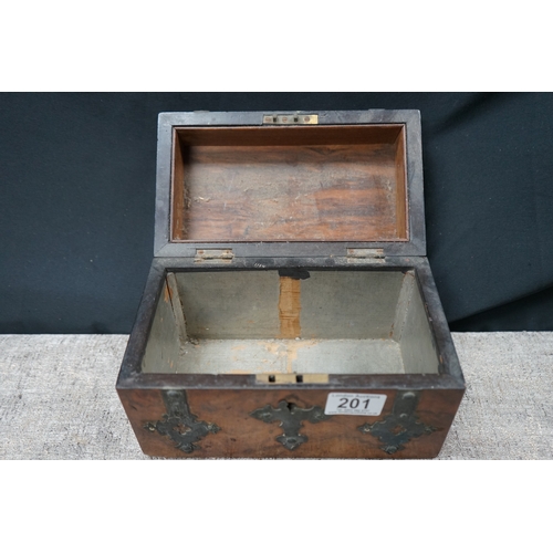 201 - Victorian Burr Walnut Brass Bound Domed Top Box