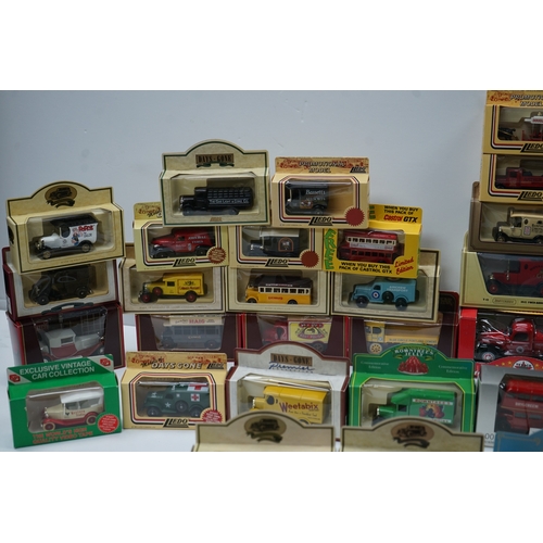 104 - Collection of die-cast model vehicles, including Matchbox Models of Yesteryear and Lledo Days Gone s... 