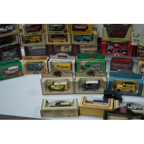 104 - Collection of die-cast model vehicles, including Matchbox Models of Yesteryear and Lledo Days Gone s... 