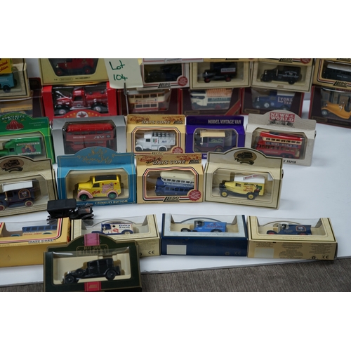 104 - Collection of die-cast model vehicles, including Matchbox Models of Yesteryear and Lledo Days Gone s... 