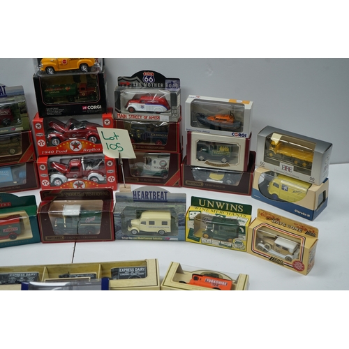 105 - Collection of die-cast model vehicles from Corgi, Lledo, and others including vintage cars, trucks, ... 