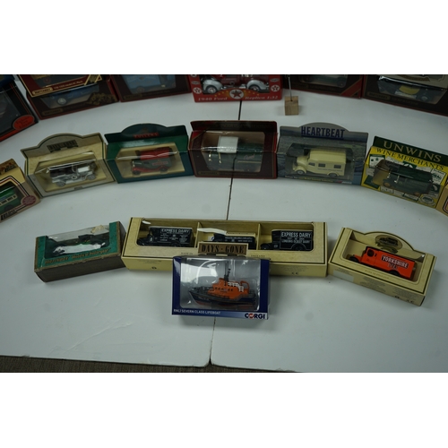 105 - Collection of die-cast model vehicles from Corgi, Lledo, and others including vintage cars, trucks, ... 