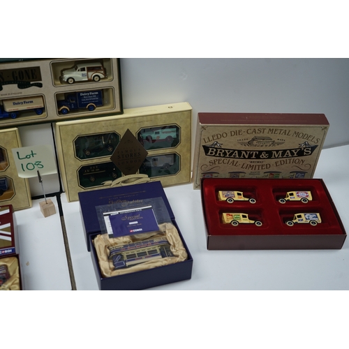 108 - Collection of die-cast metal model vehicles including items from Lledo, Corgi, and Vanguard.