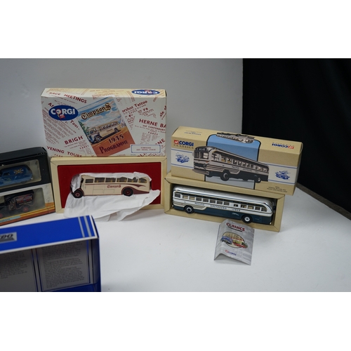 110 - Collection of die-cast model buses and vehicles, including Corgi models.