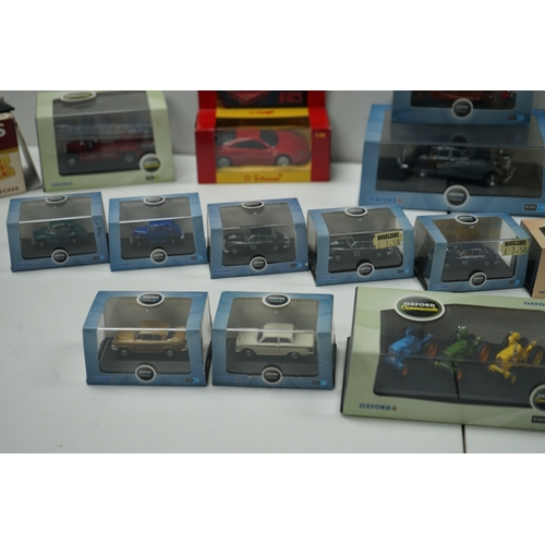 113 - Collection of die-cast model vehicles, including Oxford, Dinky Toys, and Ferrari.