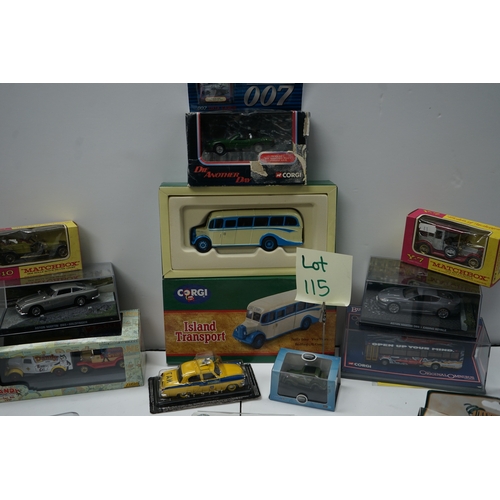 115 - Collection of die-cast model vehicles including Corgi, Matchbox, and Dinky Toys. Lot includes cars, ... 