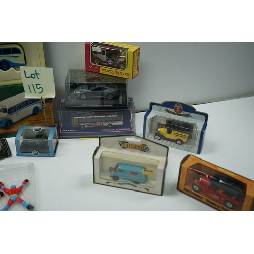 115 - Collection of die-cast model vehicles including Corgi, Matchbox, and Dinky Toys. Lot includes cars, ... 