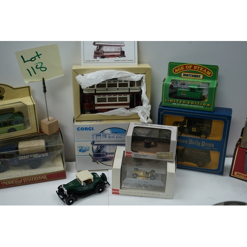 118 - Collection of die-cast model vehicles, including brands such as Corgi, Matchbox, Lledo, and an STP r... 