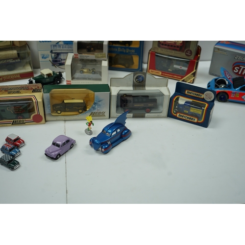 118 - Collection of die-cast model vehicles, including brands such as Corgi, Matchbox, Lledo, and an STP r... 