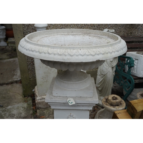 1180 - Gardens, Pots & Planters:  An Urn Form Stone bird bath on pedestal Base 103cm T x 62cm Dia.