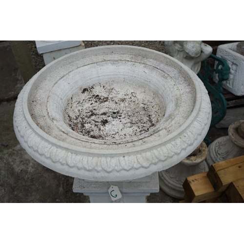 1180 - Gardens, Pots & Planters:  An Urn Form Stone bird bath on pedestal Base 103cm T x 62cm Dia.