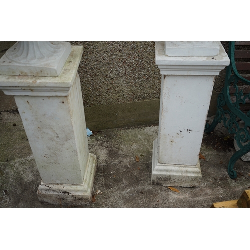 1183 - Gardens, Pots & Planters: A Pair of Victorian Style urns on pedestals.  (128cm T x 54cm Dia.)