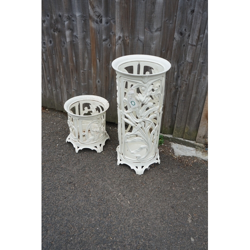 1243 - Gardens, Pots & Planters: Decorative Enamelled Wrought Iron Art Nouveau Style Umbrella Stand with Ma... 