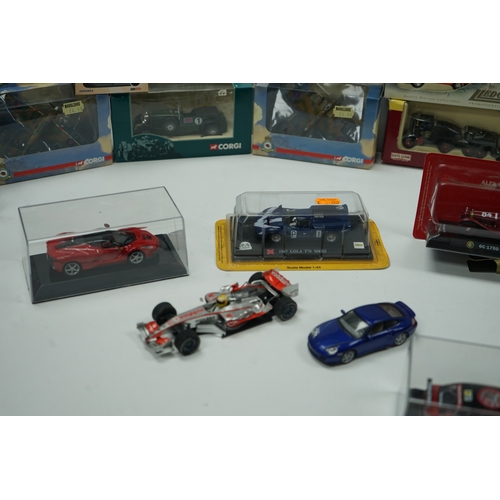 119 - Collection of model cars including Corgi, Lledo and other brands, featuring vintage and racing cars.