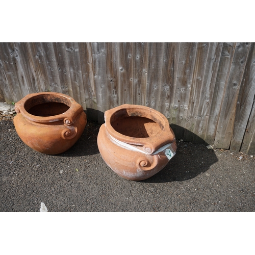 1208 - Gardens, Pots & Planters: Pair of Compton Style terracotta Scroll garden pots 34cm x 31cm