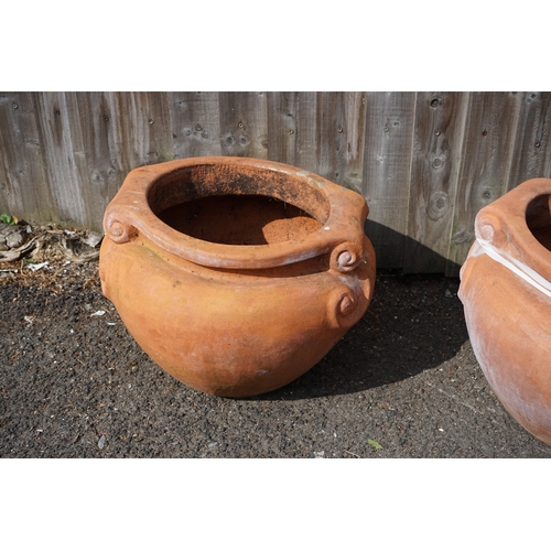 1208 - Gardens, Pots & Planters: Pair of Compton Style terracotta Scroll garden pots 34cm x 31cm