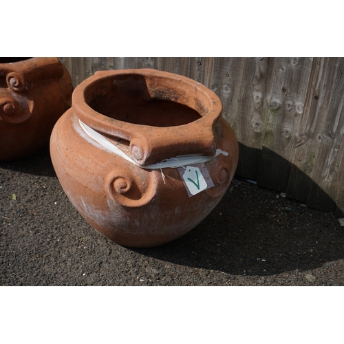 1208 - Gardens, Pots & Planters: Pair of Compton Style terracotta Scroll garden pots 34cm x 31cm