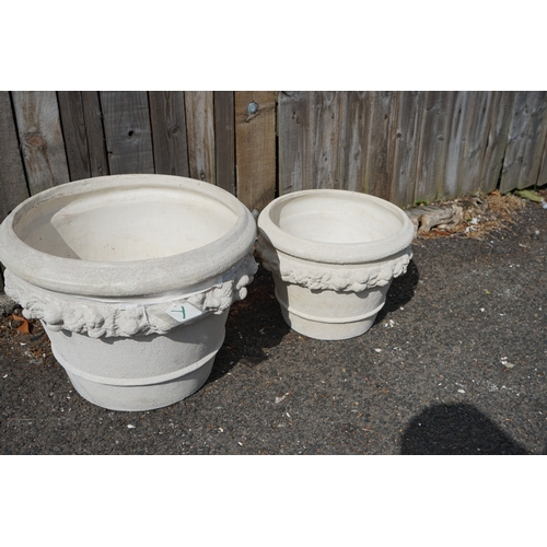 1211 - Gardens, Pots & Planters:  Pair of Graduated Decorative Plant Pots- Tallest One is 32cm & 42cm Dia.