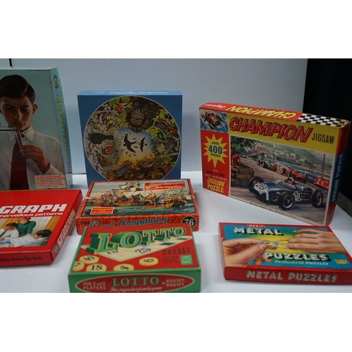 421 - Collection of vintage games and puzzles including Merit Chemistry set, Spirograph set, Chinese Check... 