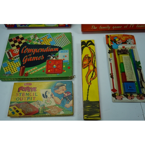 451 - Collection of vintage games including Conjurers Outfit, Keep It In The Family, Compendium of Games, ... 