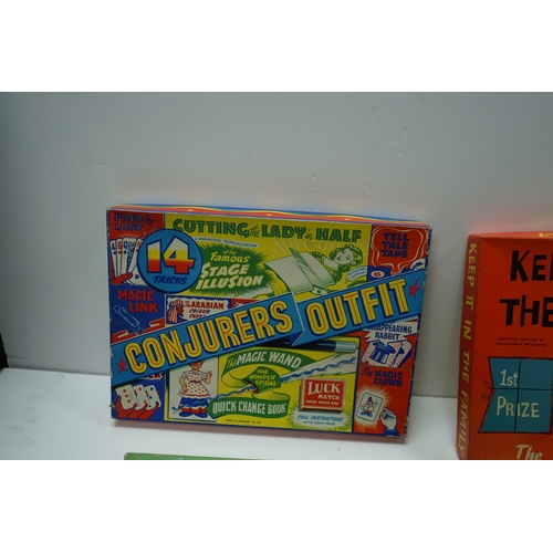 451 - Collection of vintage games including Conjurers Outfit, Keep It In The Family, Compendium of Games, ... 