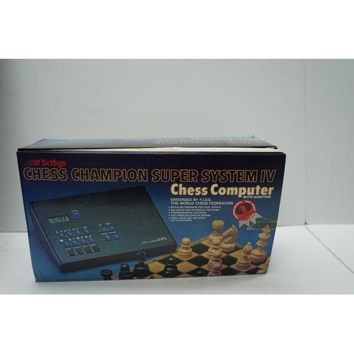 460 - SciSys Chess Champion Super System IV Chess Computer with adapter, boxed.