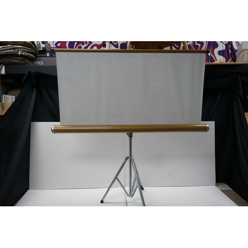 463 - Projector screen with a tripod stand.