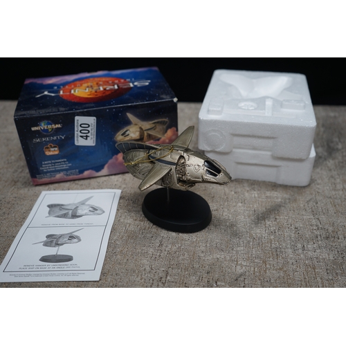 400 - Serenity spaceship model from Universal, with original box and instruction sheet.