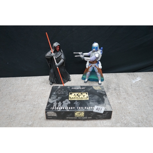 401 - Star Wars Lot: 2 Figures and Introductory Two Player Customizable Card Game Premiere Edition