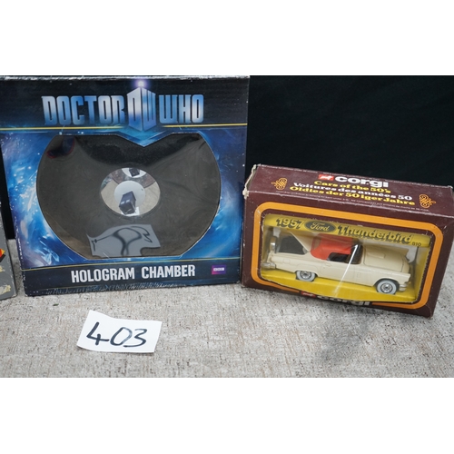 403 - A Doctor Who Hologram Chamber and a 1957 Ford Thunderbird model by Corgi Classics.