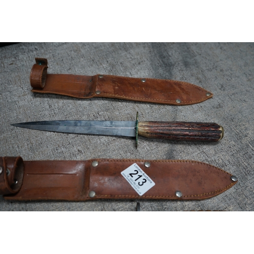 213 - Pair of Unmarked Commando Knives in Sheaths and a Bushmans Friend Knife in Sheath