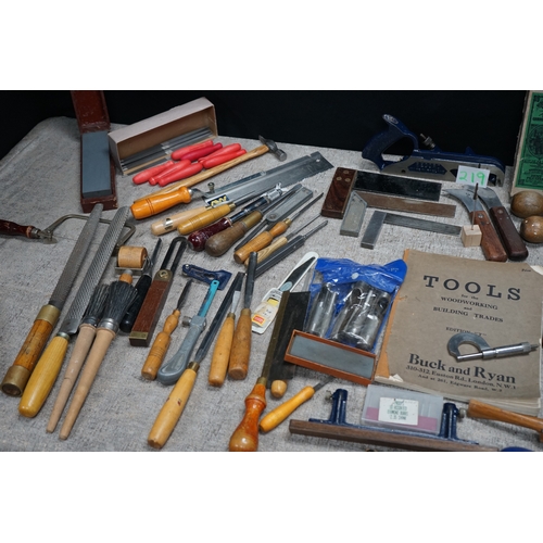 219 - Crate of good quality wood work and carpentry tools to include Record No 778 Plane, W Marples Chisel... 