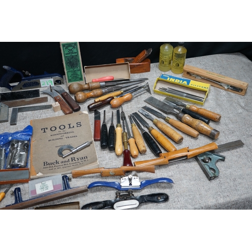 219 - Crate of good quality wood work and carpentry tools to include Record No 778 Plane, W Marples Chisel... 