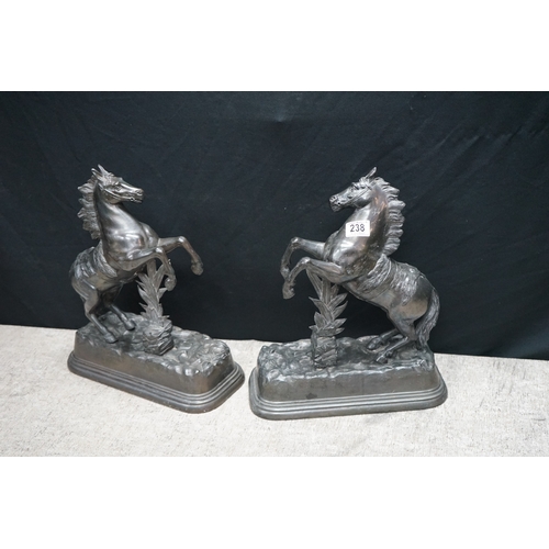 238 - Pair of Marley Horse Spelter Statues 25cm Tall