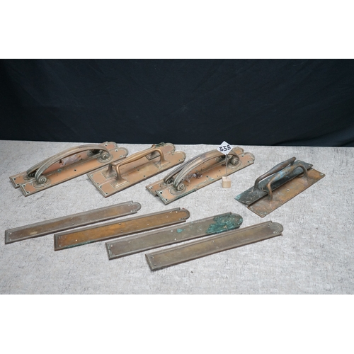 338 - Lot of Original Reclaimed Art Nouveau/ Art Deco Bronze Door Handles and Push Plates approx 12kg