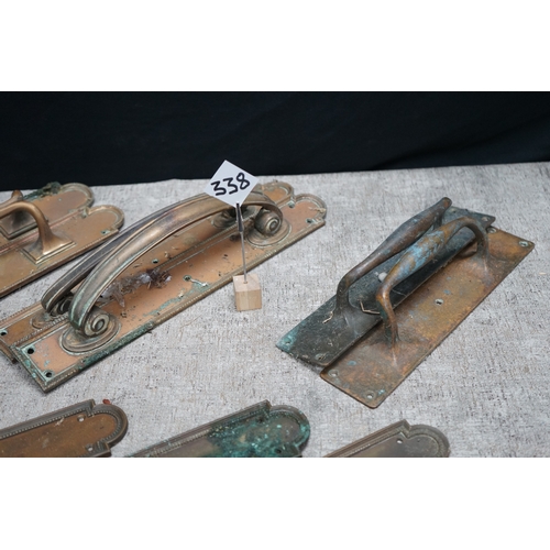 338 - Lot of Original Reclaimed Art Nouveau/ Art Deco Bronze Door Handles and Push Plates approx 12kg