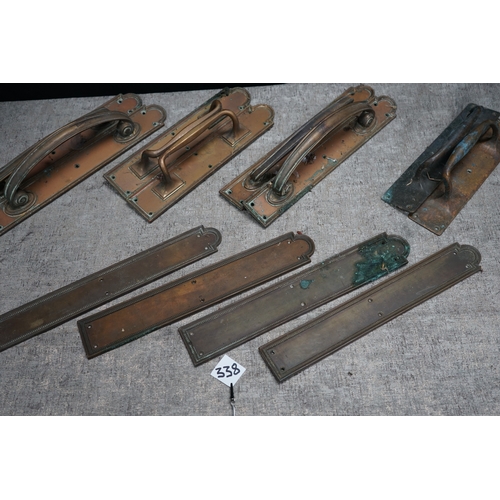 338 - Lot of Original Reclaimed Art Nouveau/ Art Deco Bronze Door Handles and Push Plates approx 12kg