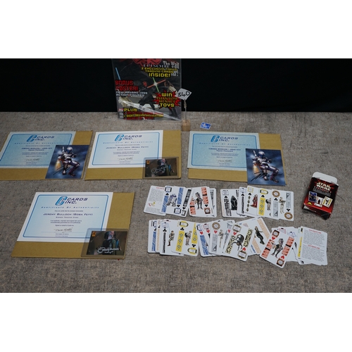 340 - Mixed Star Wars Collectable Lot: Star Wars Episode One Playing Cards, Pair of Signed Jeremy Bulloch ... 