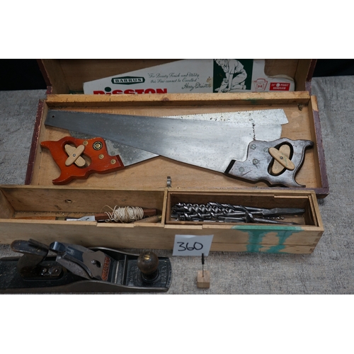 360 - Carpenters Vintage Tool Box and Contents to Include Good quality Carpentry Tools, Stanley Plane etc